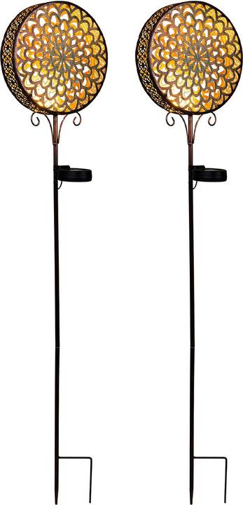 HI 2er-Set Gartenstecker Solar Blume in Rostoptik, H 98 cm