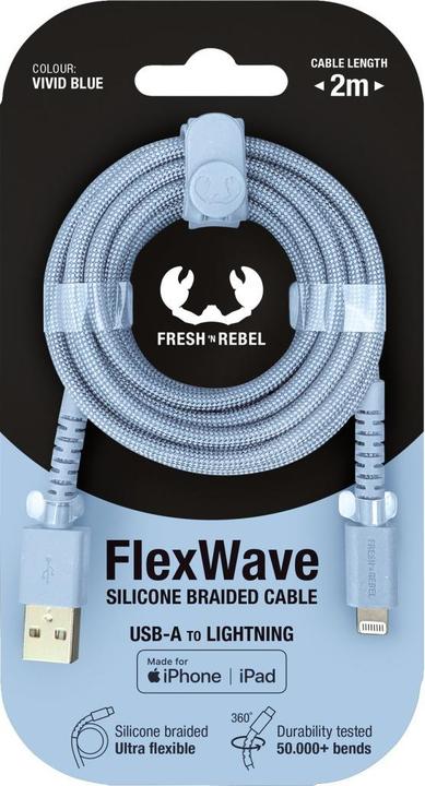 Actual product image Fresh'N Rebel Fresh 'n Rebel USB-A zu Lightning silicone geflochtenes Kabel "FlexWave" 2m, Vivid Blue (2 m, 12 W)