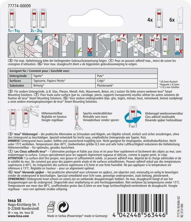 Actual product image tesa Adhesive nail for wallpaper & plaster, 1kg holding power, height-adjustable, can be removed without