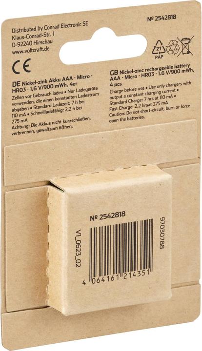 Image du produit Voltcraft HR03 Pile micro (AAA) NiZn 550 mAh 1.6 V 1 pc. (1 pcs, AAA, 550 mAh)