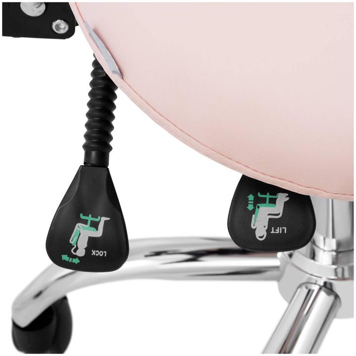 Produktbild Physa Sattelstuhl Sattelhocker mit Lehne Rollhocker Rosa, Silbern höhenverstellbar