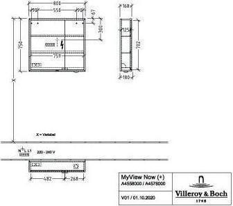 Produktbild Villeroy & Boch V&B Spiegelschrank MY VIEW NOW m E/A sm Ho fähig 800x750x168mm 29,28 W (80 x 16.80 x 77 cm)