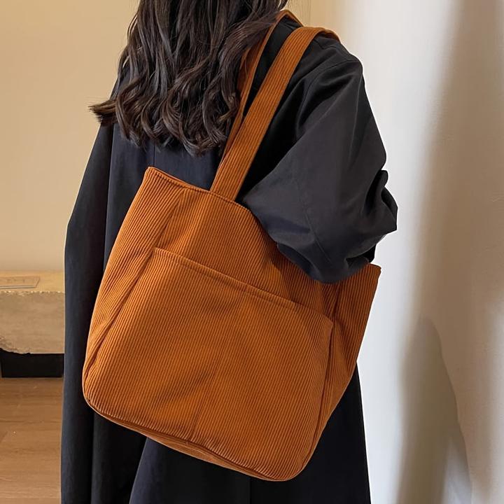 Image du produit Only-Bags.Store Cord-Tasche mit festen Schulterriemen, lässig einfarbig, Reissverschluss, Polyester gefüttert