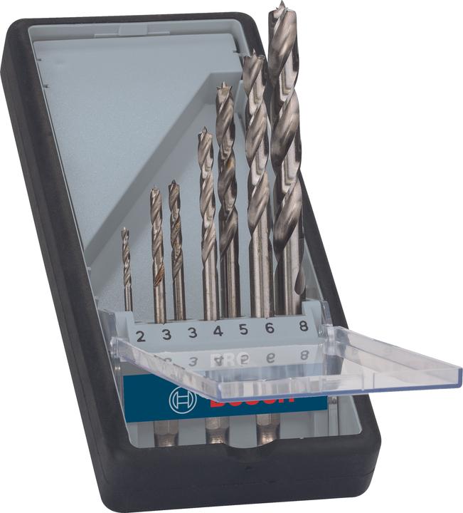 Bosch Professional Zubehör PRO Wood HSS Holzspiralbohrer-Set. 7-tlg. (2 mm, 3 mm, 4 mm, 5 mm, 6 mm, 8 mm)
