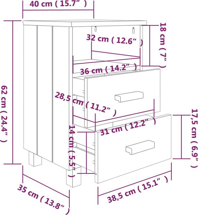 Immagine prodotto vidaXL Nachttisch (40 x 35 x 62 cm)