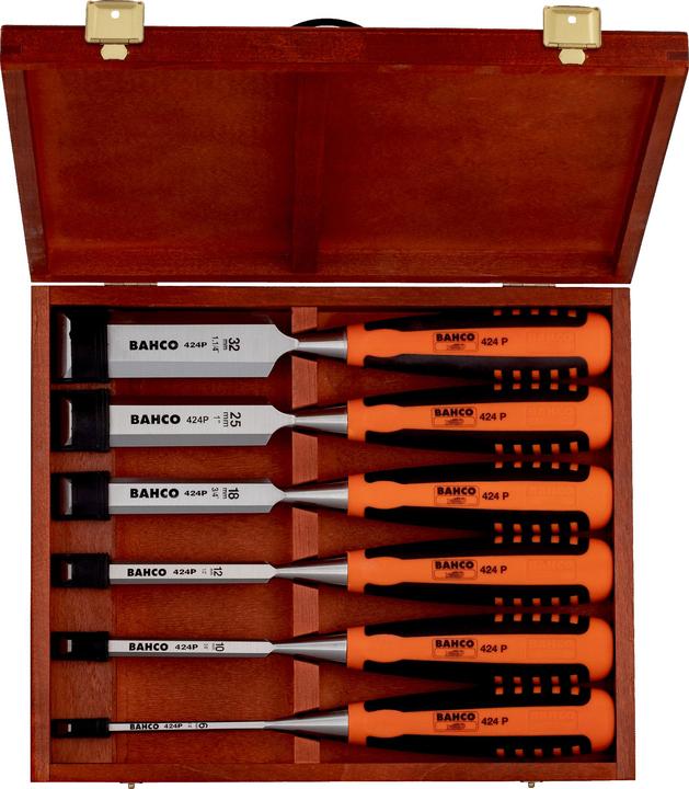 Produktbild Bahco Stechbeitelsatz mit gummiertem Griff 6-32 mm - 6-teilig/Holzkiste (32 mm)