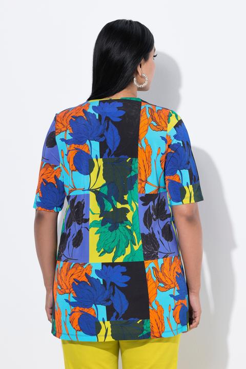 Produktbild Ulla Popken Slinkyshirt, Blätter, A-Linie, V-Ausschnitt, Halbarm (58)