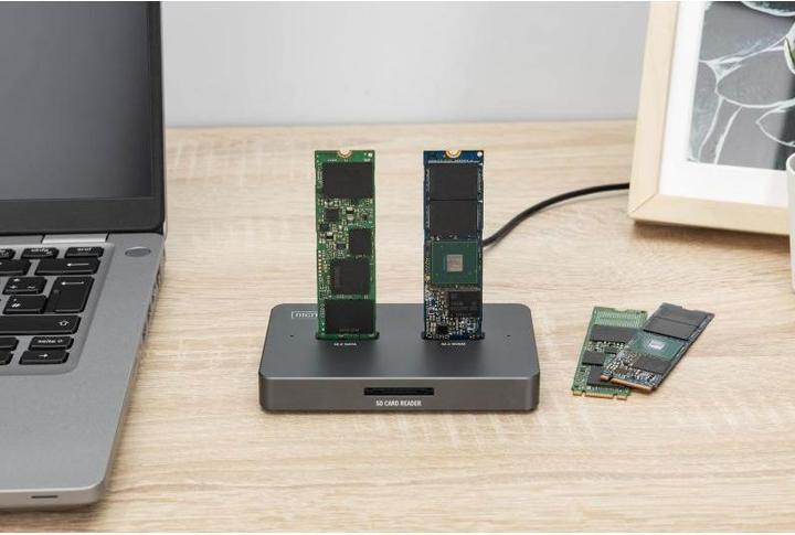 Actual product image Digitus M.2 NVMe + M.2 SATA SSD docking station with SD Express card reader, USB-C™