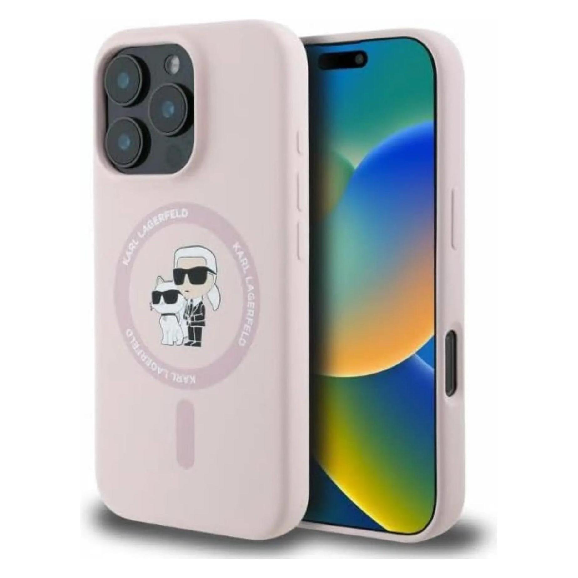 Karl Lagerfeld KLHMP16XSCMKCRHP IPhone 16 Pro Max Różowy/pink Hc MagSafe Silicone Kc Heads Ring (Apple IPhone 16 Pro Max), Smartphone Hülle, Pink,