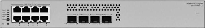 Actual product image Huawei Data Communication S310S-8P4JX S310S-8P4JX S310S-8P4JX 8x10/100/1000BASE-T ports 128 W PoE+ 2 (12 ports)