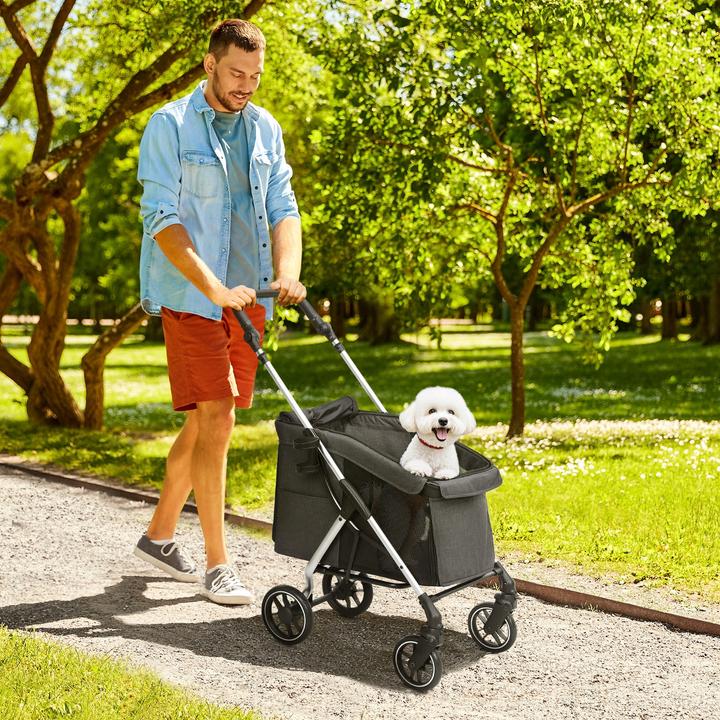 Actual product image PawHut Hundewagen Polyester, Aluminium Grau (Cat, Dog, Breathable, Foldable, Washable)