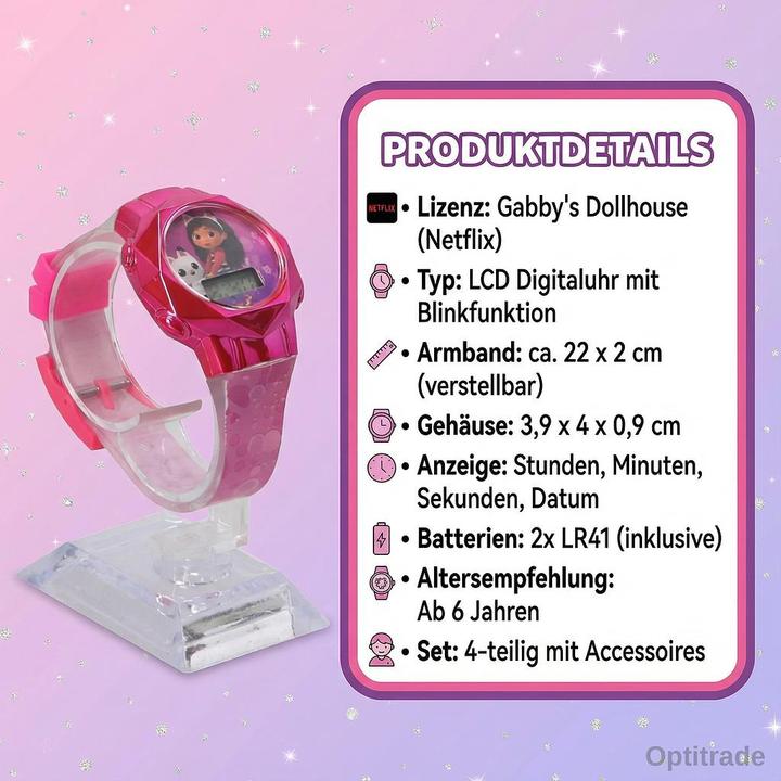 Actual product image Accutime Gabby's Dollhouse wristwatch set with accessories, children's LCD watch with digital display, bli (Digital watch)