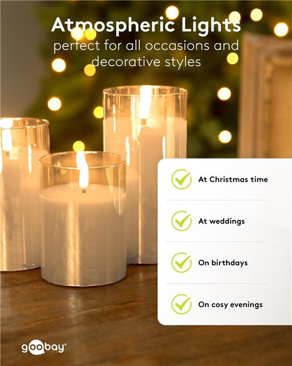 Actual product image Goobay 3er-Set LED-Echtwachs-Kerzen im Glas, gold-transparent (3 x)