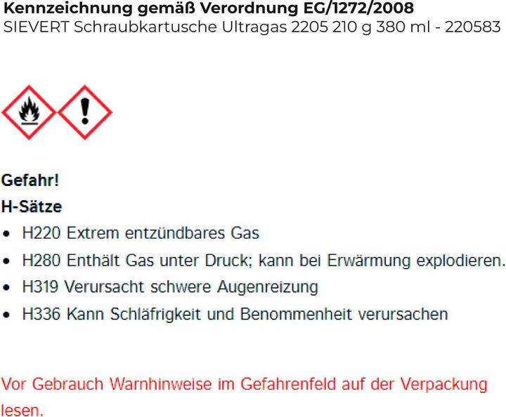 Actual product image Sievert Ultragas gas cartridge 210 g 1 pc.