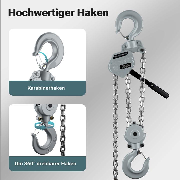 Produktbild Wiltec Mini Hebelzug bis 6t Handkettenzug 1,5m Hubhöhe Kettenzug Hebezeug