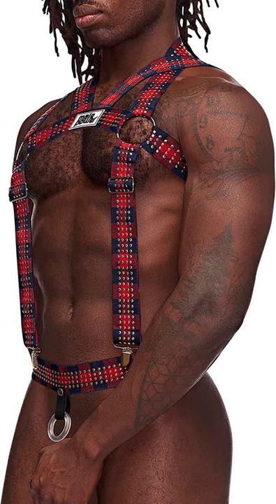 Actual product image Male Power Elastic Studded Harness - Red - OS (One size)