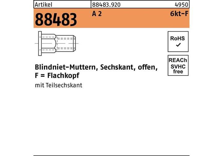 Produktbild Sechskantblindnietmutter R 88483 FLAKO M 4 /0,5 -2,0 A 2