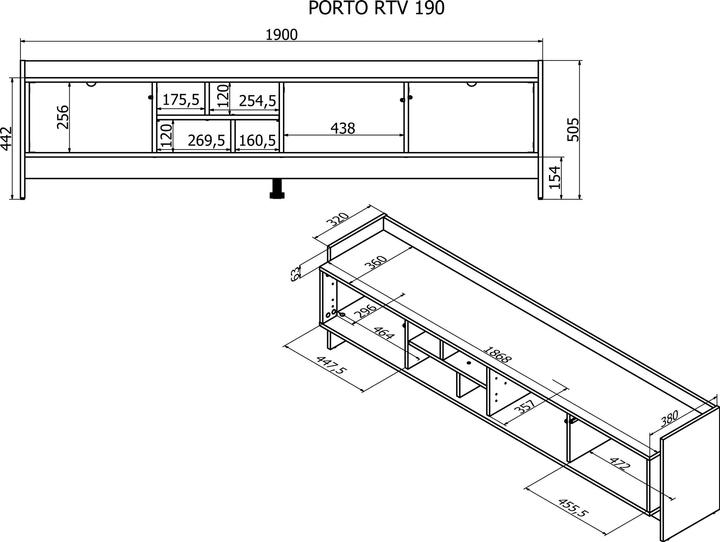 Produktbild Cama RTV PORTO 3D cabinet 190x38x50 oak/black