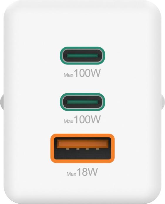 Actual product image Hama Fast charger, GaN, 2x USB-C PD, 1x USB-A QC, mini charger, 100 W, WS (100 W, 3 ports)