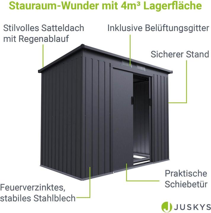 Actual product image Juskys Metall Geräteschuppen Gerätehaus M mit Pultdach - Dunkelgrau