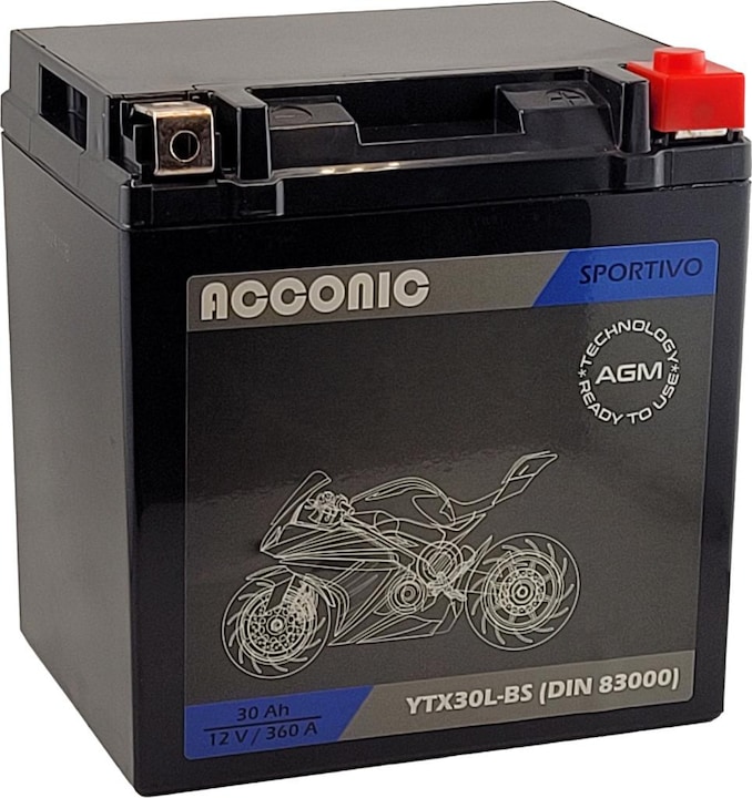 Actual product image Acconic Sportivo AGM YTX30L-BS Motorradbatterie 30 Ah 12V (DIN 83000) (12 V)