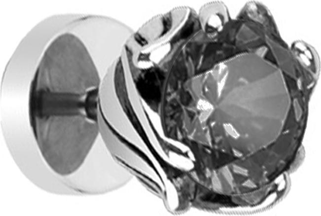 Image du produit Star Piercing Fake Plug silber Tribal Blume mit Kristall schwarz (sans laiton, Acier chirurgical 316L)