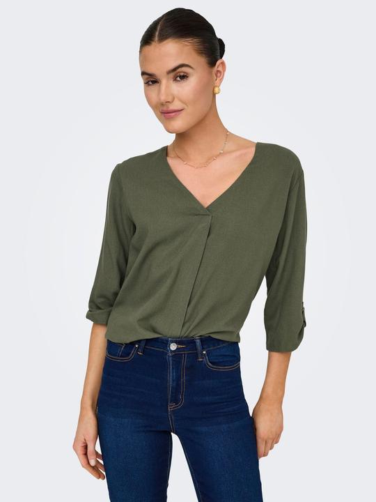 Produktbild JdY Normal geschnitten V-Ausschnitt Umgeschlagene Ärmelbündchen Top Top (XS)