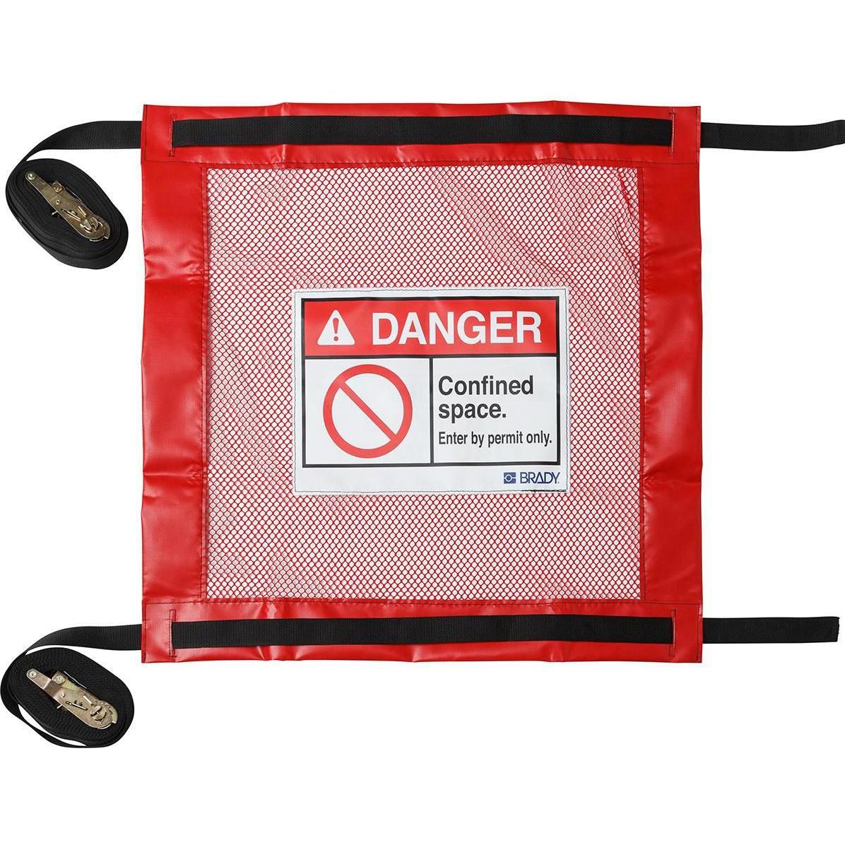 Brady, Etiketten, Set mit verschliessbaren Schachtabdeckungen, PVC-beschichtetes Polyester, Rot, Enger Raum – S