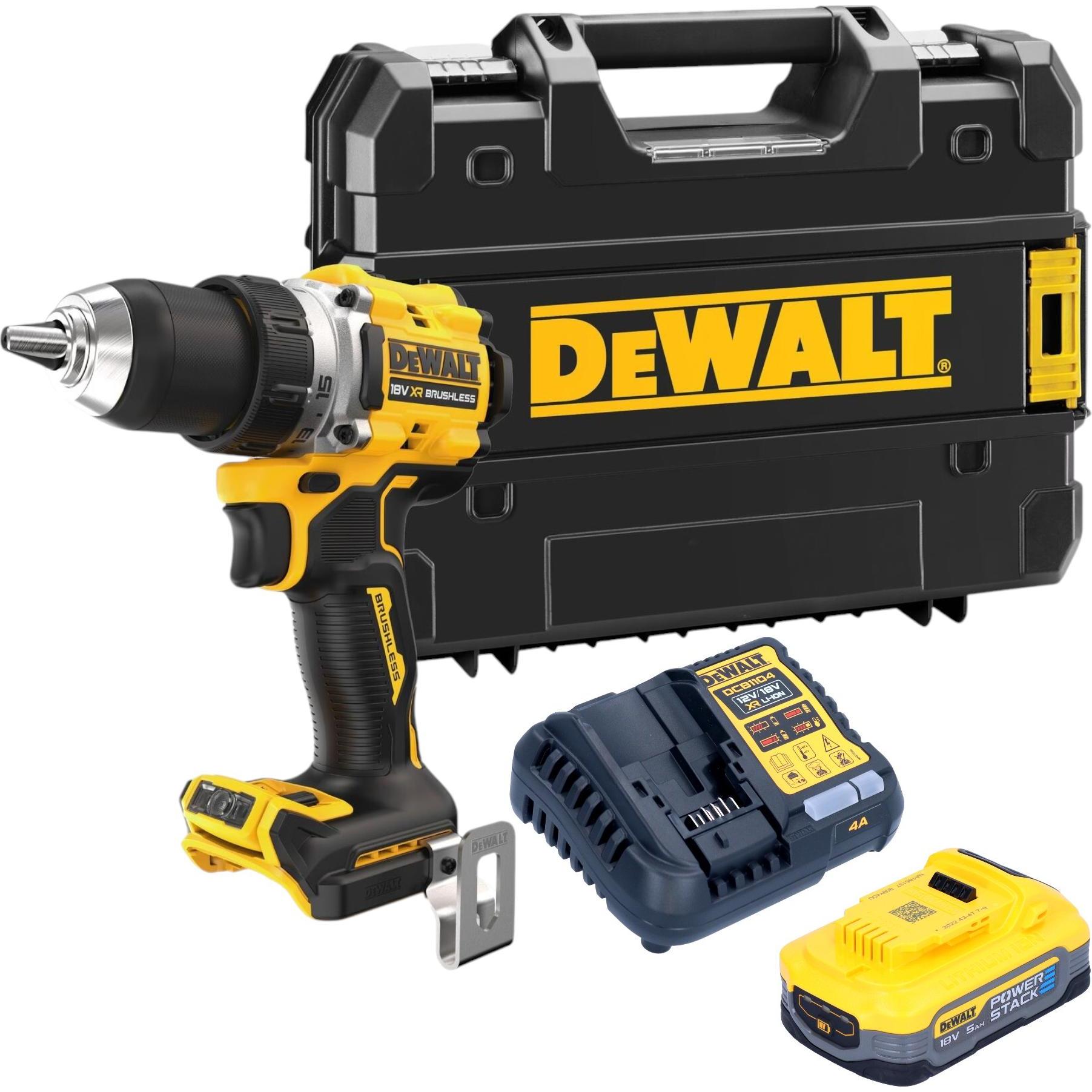 DeWalt, Bohrmaschine + Akkuschrauber, DCD 800 H1T Akku Bohrschrauber 18 V 90 Nm Brushless + 1x Powerstack Akku 5,0 Ah + ...