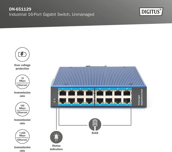 Produktbild Digitus Industrial 16-Port Gigabit Switch, Unmanaged (16 Ports)