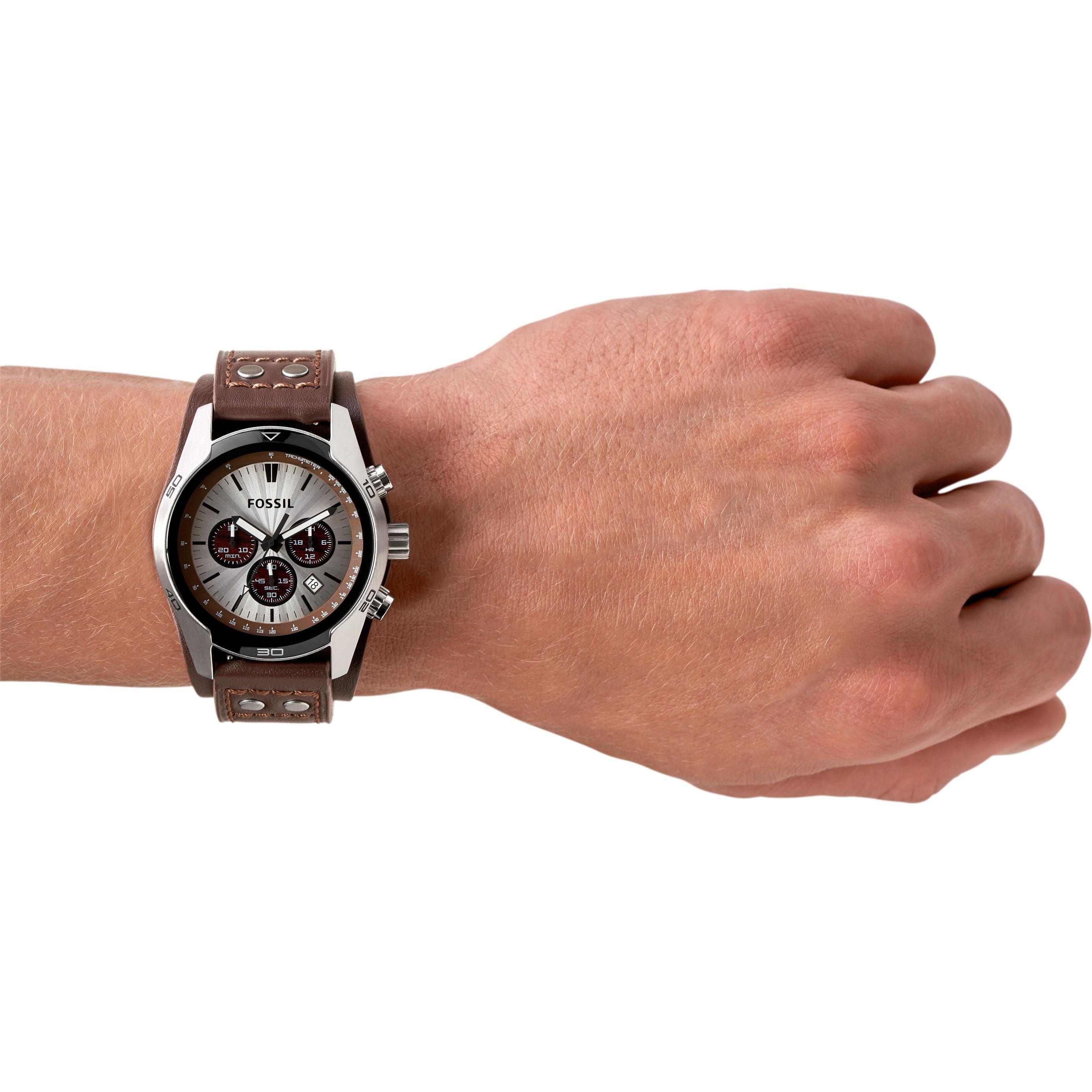 Lederarmband Herrenuhr Coachman Leder Schwarz Fossil