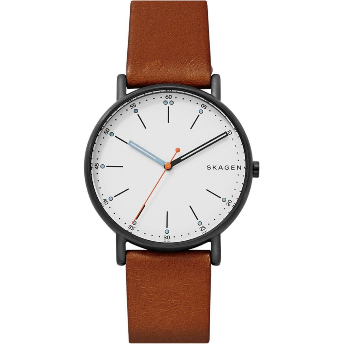 Skagen, Armbanduhr, Signatur, Braun, Beige, Grau, Weiss, (Analoguhr, 40 mm)