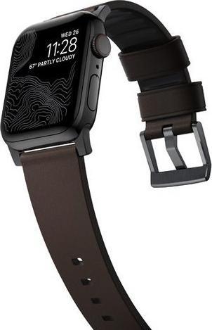 Actual product image Nomad Active Band Pro -nahkaranneke, Apple Watch 49 / 45 / 44 /, musta/ruskea (Heinen leather and FKM fluoroelastomer rubber)