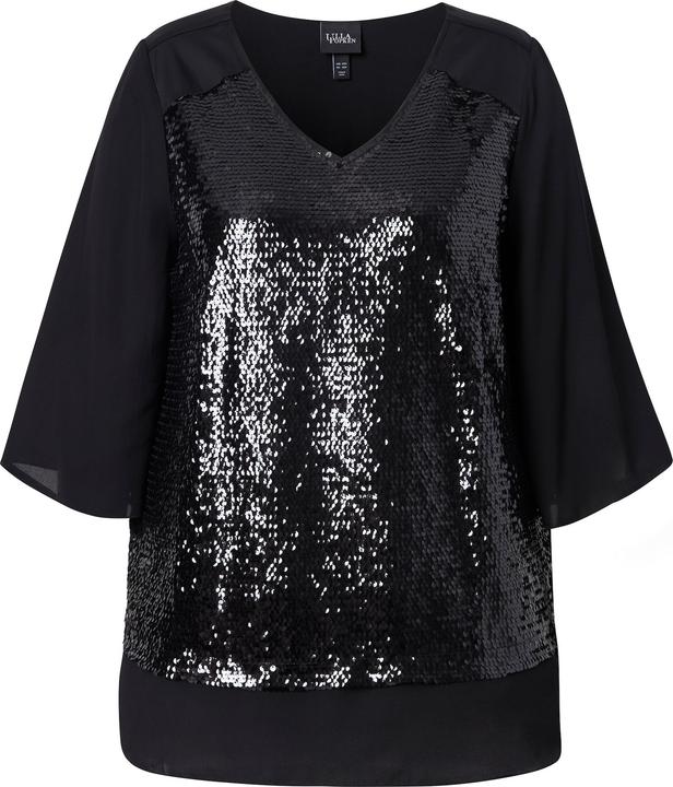 Immagine prodotto Ulla Popken Blusa di chiffon dal taglio svasato con paillettes, scollo a V e maniche a 3/4 (46, 48)