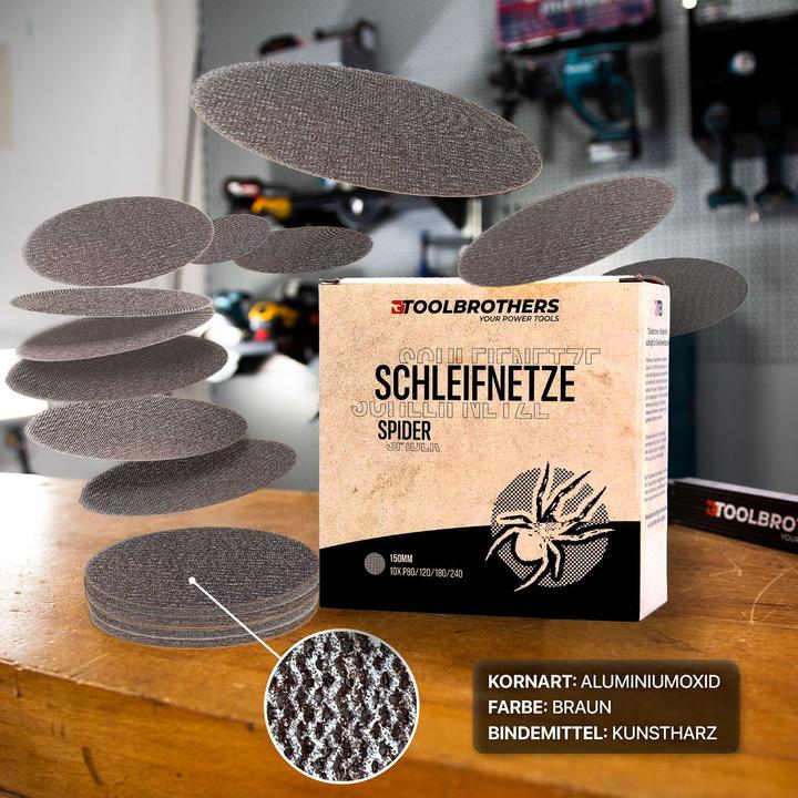 Immagine prodotto Tool Brothers Toolbrothers SPIDER set di levigatura con rete 150 mm 4 confezioni 160x reti di levigatura Klett (P120, P240, P180, P80)
