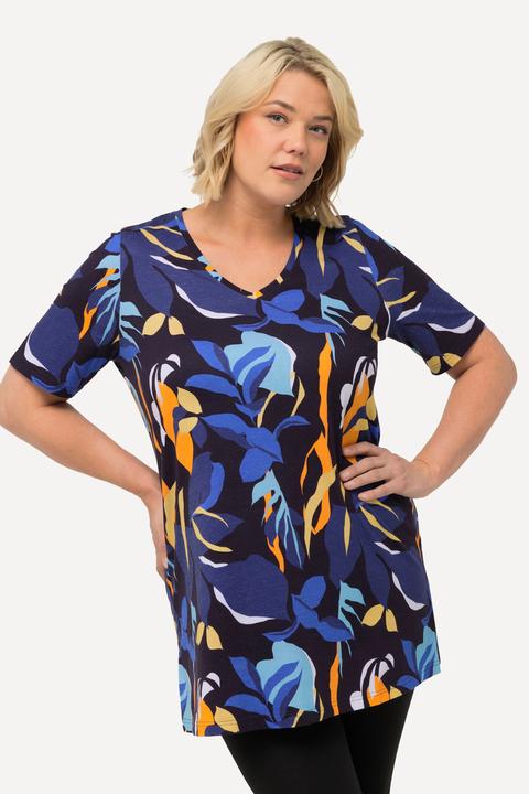 Produktbild Ulla Popken Longshirt, Blätter, A-Linie, V-Ausschnitt, Halbarm (62)