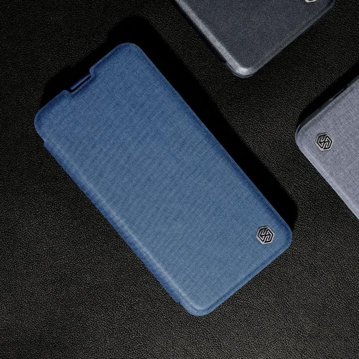Actual product image Nillkin Qin Pro Leather Case Fabric - Apple iPhone 14 Pro Max - Blue (Apple iPhone 14 Pro Max)