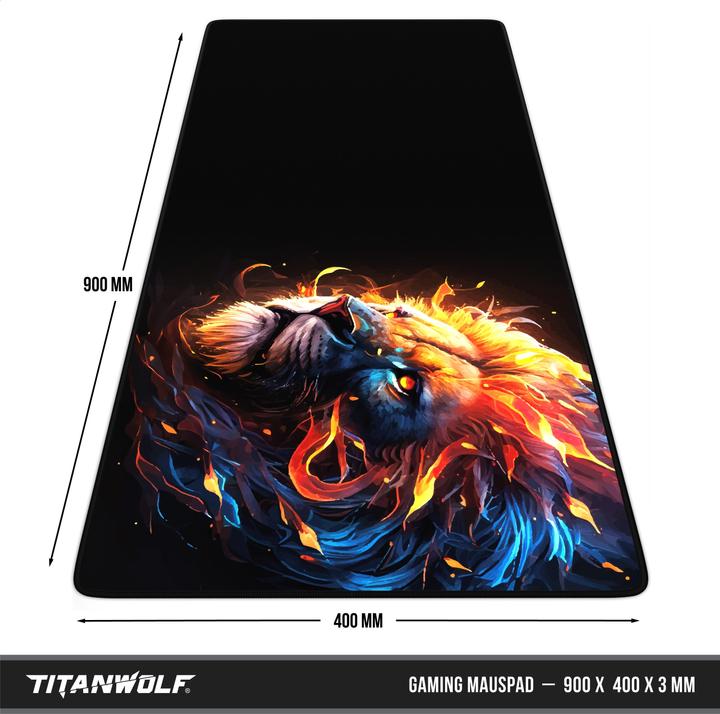 Actual product image Titanwolf Gaming mouse pad, 900 x 400mm XXL speed gaming mouse mat, mouse pad extra large surface, Fire Lion (XXL)