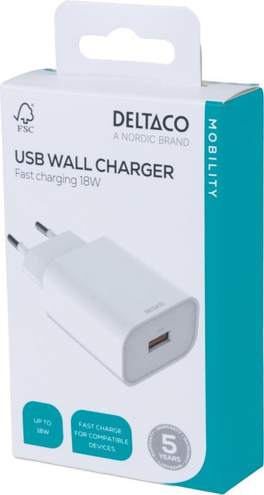 Actual product image Deltaco USB-AC182 mobile device charger White Indoor (18 W)