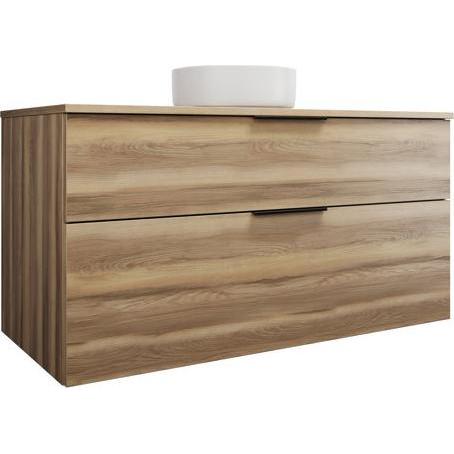 burgbad, Badmöbelset, Eqio Keramik-Aufsatzwaschtisch mittig, rund, inklusive Waschtischunterschrank, Breite 1200m