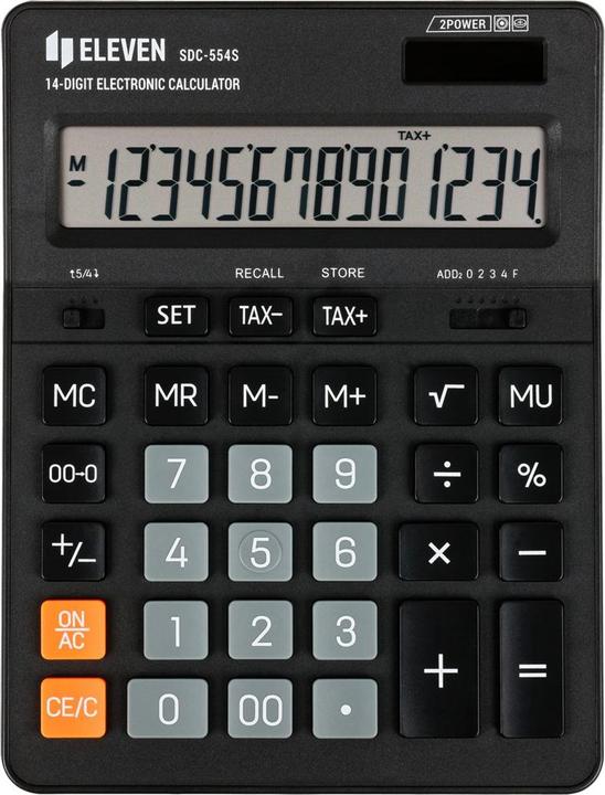 Actual product image Eleven Calculator SDC554S calculator black tabletop 14 places dual power supply (Battery operated, Solar panel)
