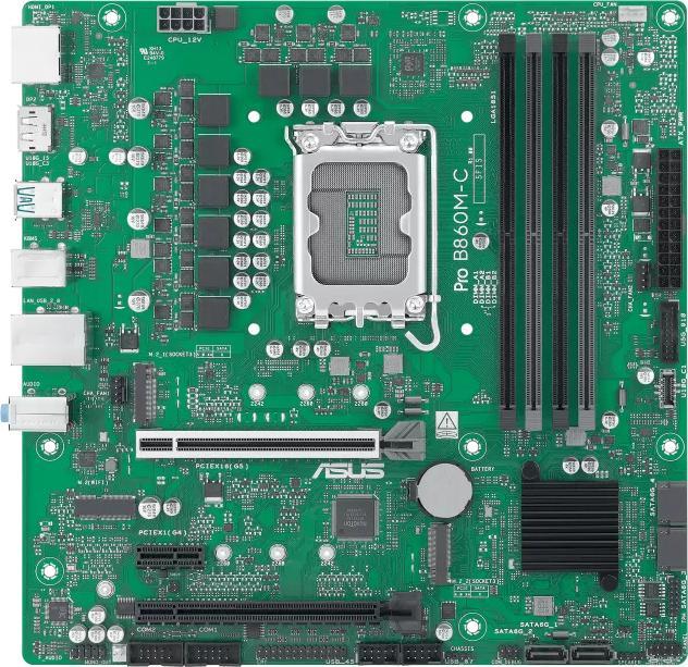 Actual product image ASUS PRO B860M-C-CSM Intel LGA 1851 mATX motherboard DDR5 PCIe 5.0 2xM.2 1xHDMI 2xDisplayPort (LGA 1851, Socket S1, Intel B860, mATX)