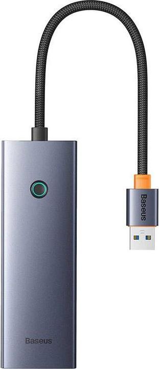 Immagine prodotto Baseus Hub UltraJoy Series Lite a 4 porte (da USB a USB 3.0*3 RJ45*1 USB-C 5V) (grigio) (USB-C, 4 porte)