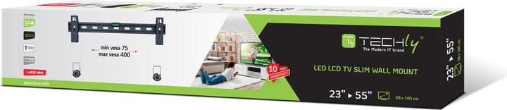 Actual product image Techly Mounting Kit (Wall Mount) - For Flat Panel Display - Black - Screen Size: (Wall, 55", 50 kg)