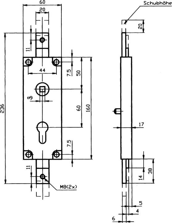 Actual product image Assa Abloy Tilt gate lock unsprung, upwards and downwards, box 60x160 mm, galvanised