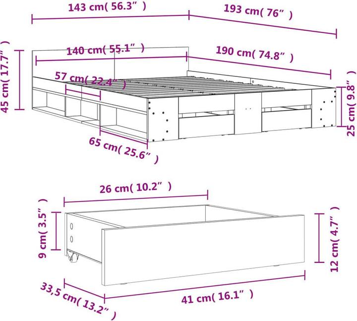 Produktbild vidaXL Bettgestell (140 x 190 cm)