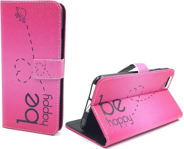 Produktbild König Design Schutz Hülle für Apple iPhone 6 / 6s Plus Be Happy Pink Tasche + 1 Panzer Schutz Glas (Apple iPhone 6 Plus, Apple iPhone 6s Plus)