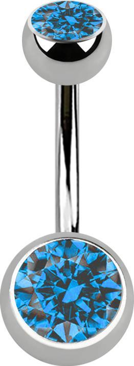 Actual product image Star Piercing Banane silber Innengewinde mit zwei Kugeln silber mit Kristall hellblau (without brass, Titanium)