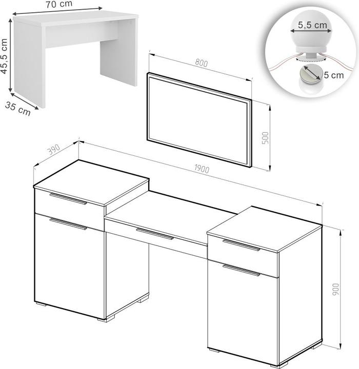 Image du produit Vicco Lilli avec éclairage LED et banc (190 x 39 x 90 cm)