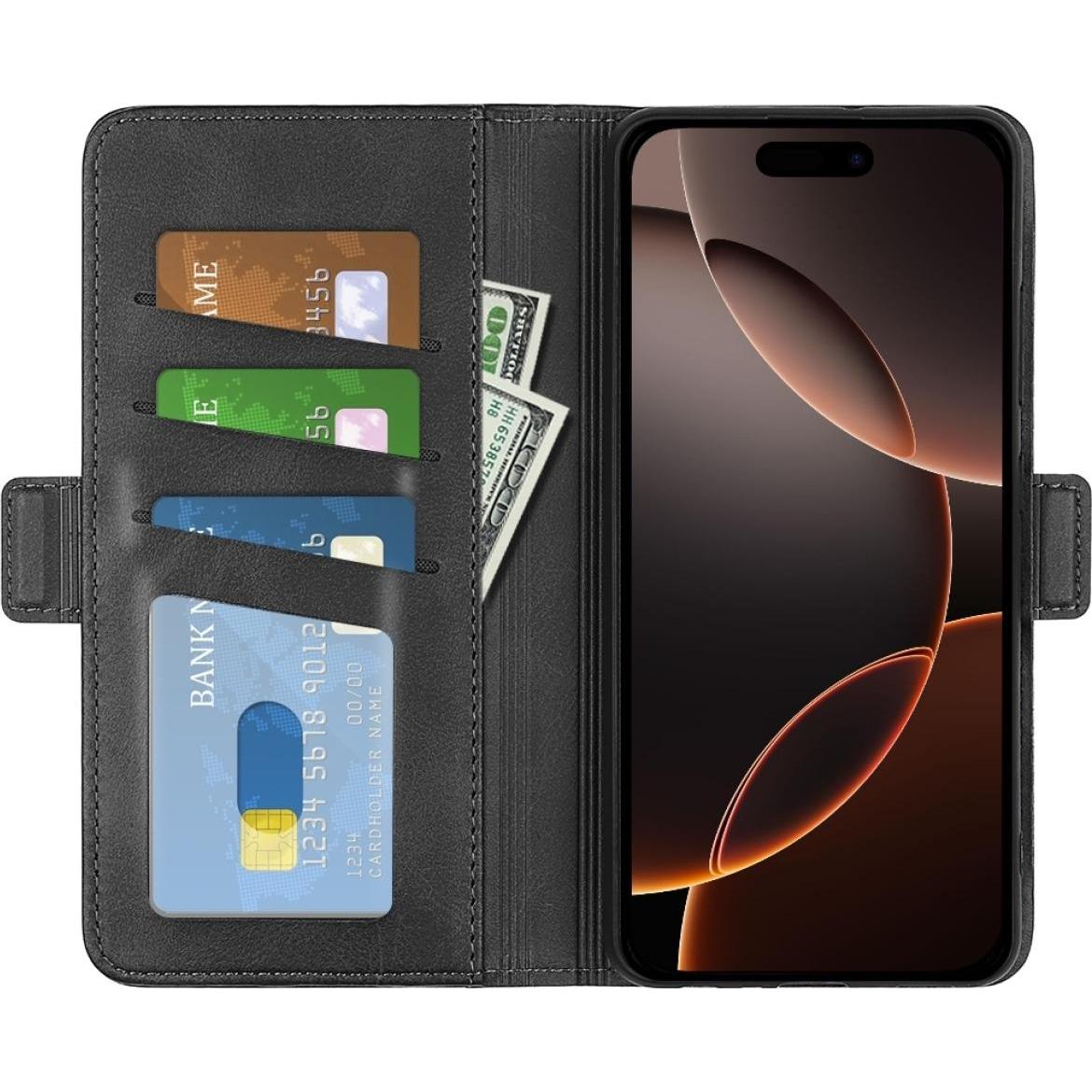 Screenguard CardLounge Apple iPhone 16 Pro Max Leder Hülle (Apple iPhone 16 Pro Max), Smartphone Hülle, Schwarz